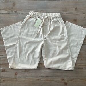 NEW Cream wide leg linen trousers with drawstring waist